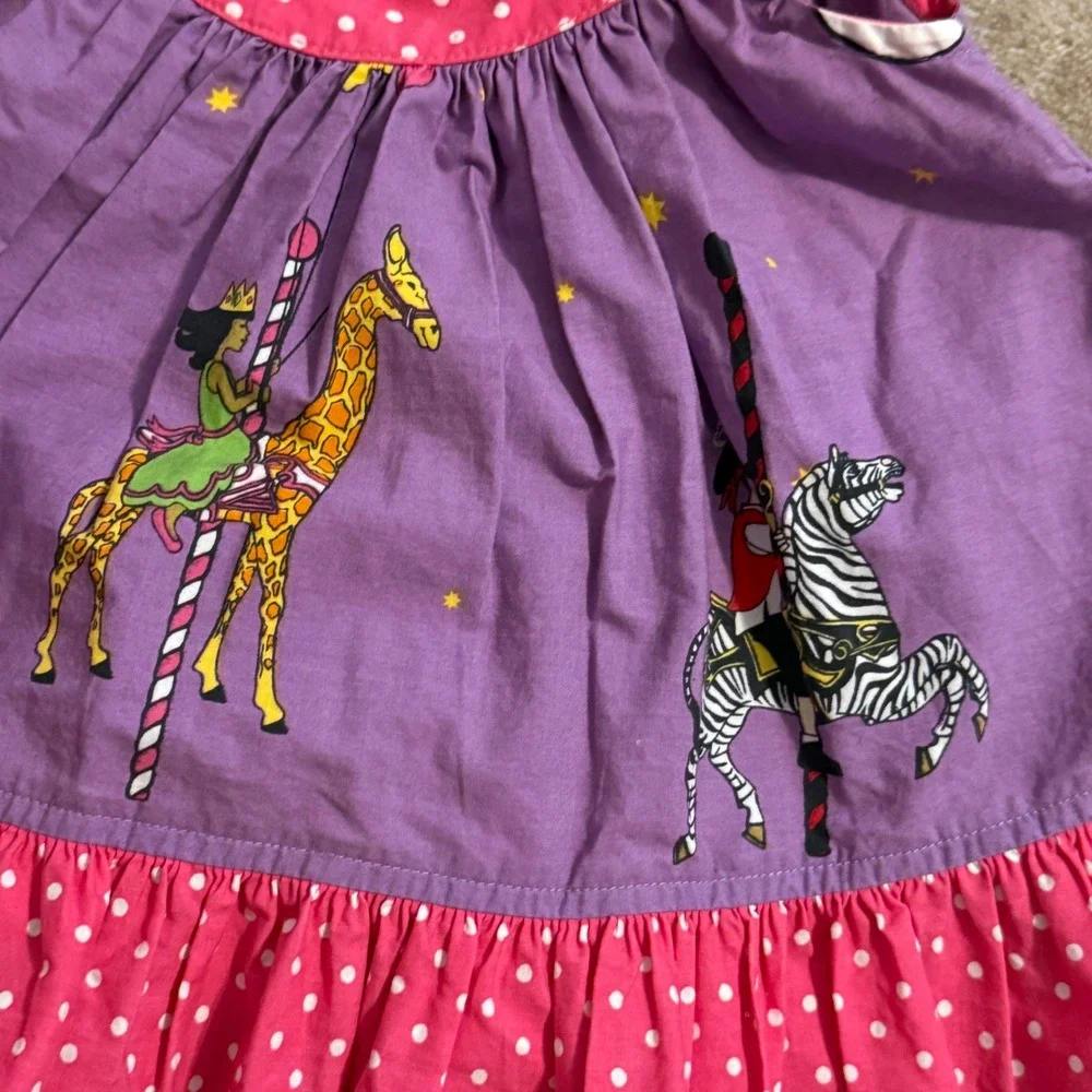 Eleanor Rose Girls Carousel Animal Polka Dot Ruffle Dress Purple Pink 6M